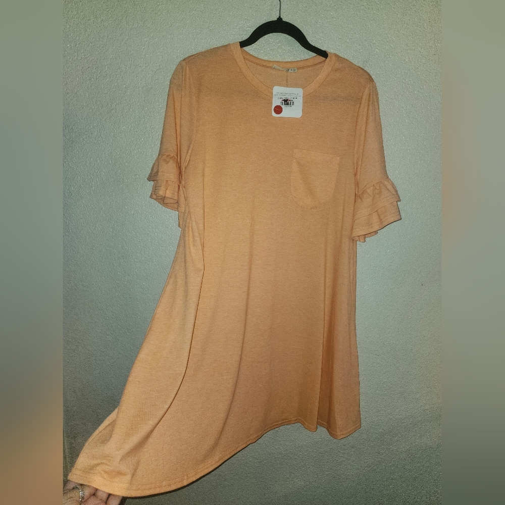 🧡☀️NWT New In "Sunny☀️Dress" Orange🧡 Ruffle Sleeves • Pocket on Chest • Large - Picture 9 of 11